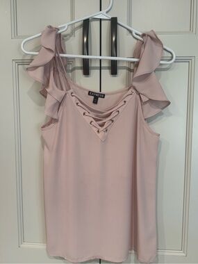 Express Dusty Pink Lace-Up Ruffle Sleeve Tank